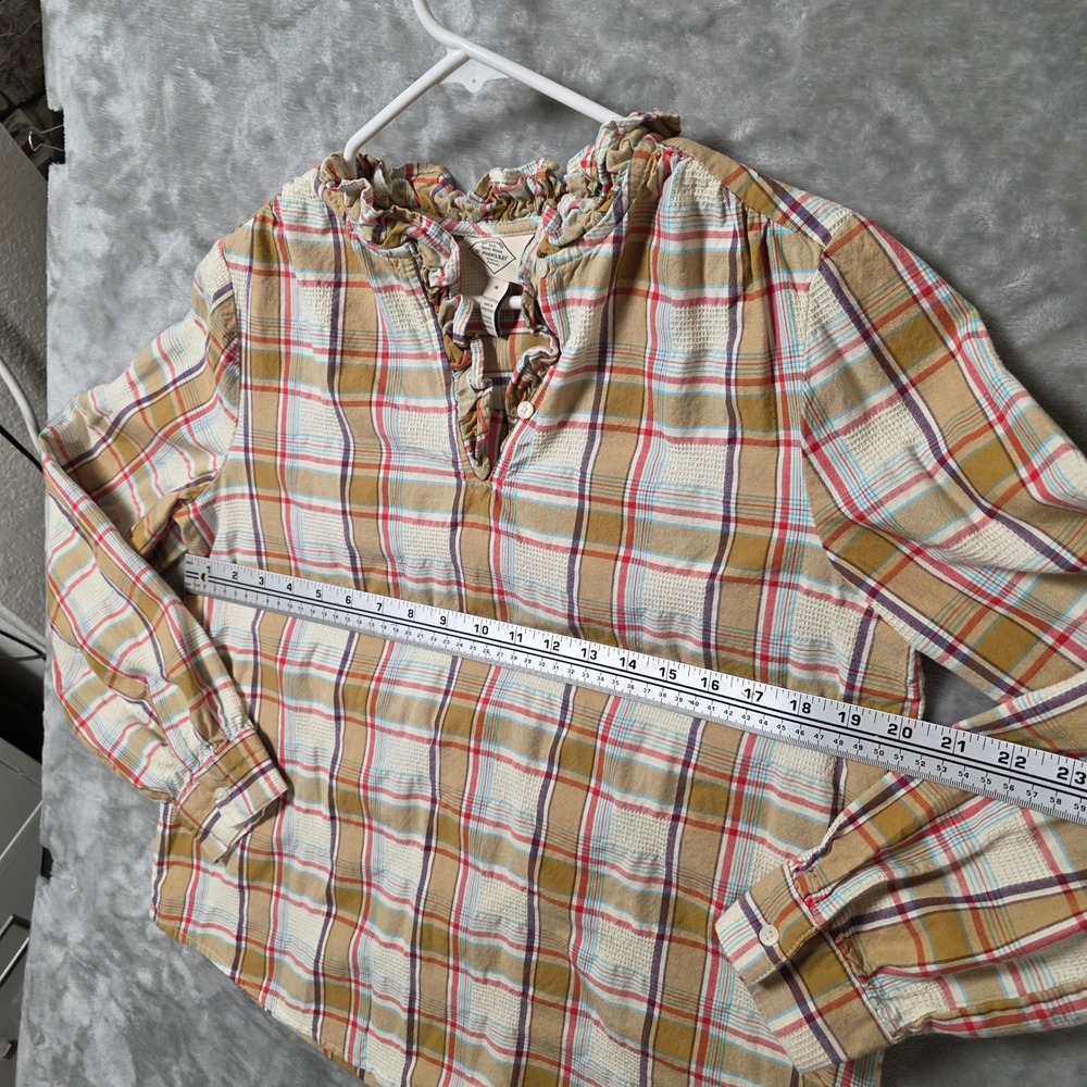 St. John's Bay Plaid Ruffle Neck‎ Henley Tunic Womens M Western Cottage - Picture 6 of 8